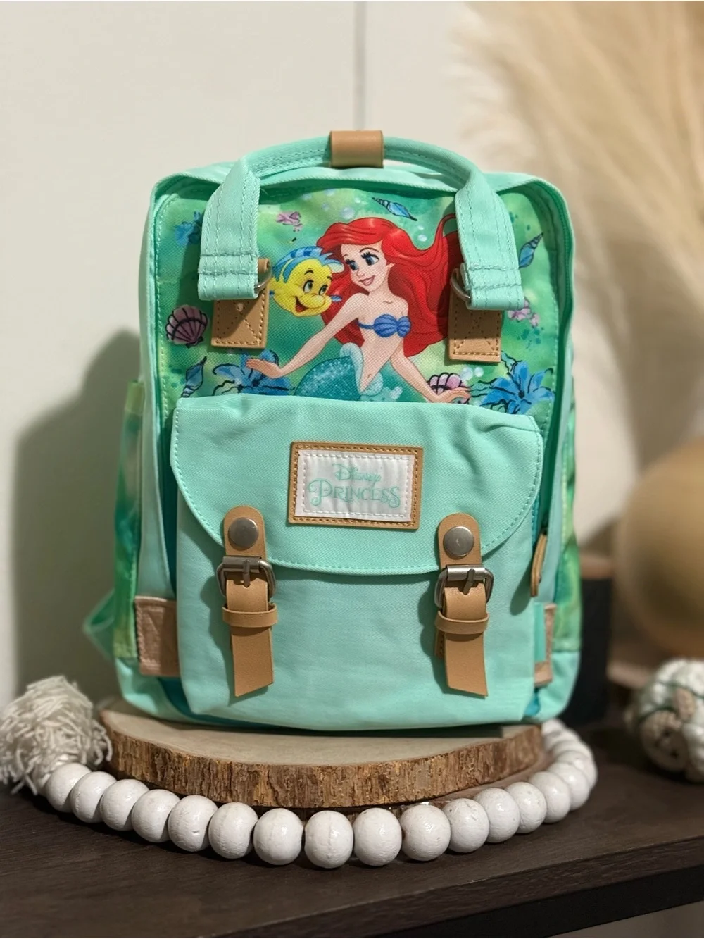 Disney Ariel Mint Green Kids Backpack with Flounder.